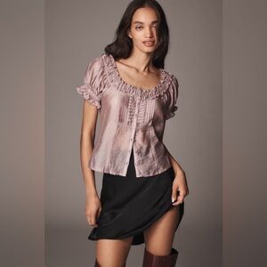PILCRO by ANTHROPOLOGIE NWOT Short Sleeve Sheer Silky Blouse